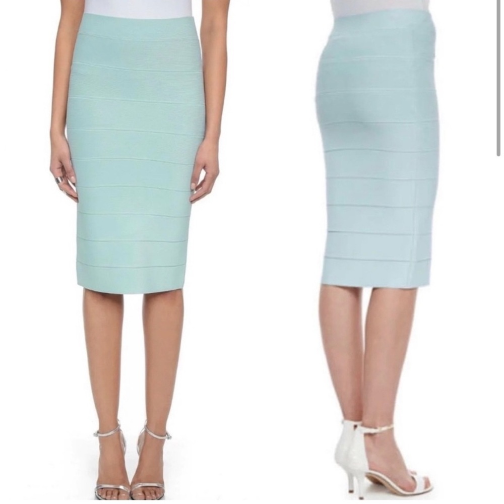 BCBGMaxAzria Green Ribbed Pencil Skirt Knee-Length NWT